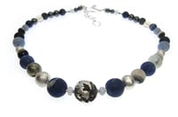 Image 2 of Silvered Lava with Sodalite Necklace