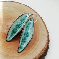 Image 1 of Green and White Open Pod Drop Earrings