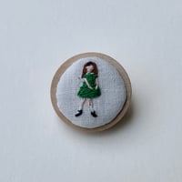 Girl in Green Dress Embroidered Pin