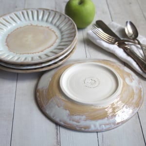 Image of Rustic Hand Carved Side Plates in White and Ocher Glaze, Set of Four Side Plates, Made in USA