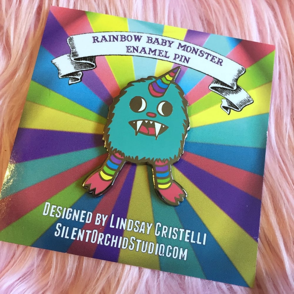 Silent Orchid Studio — Rainbow Baby Monster enamel pin