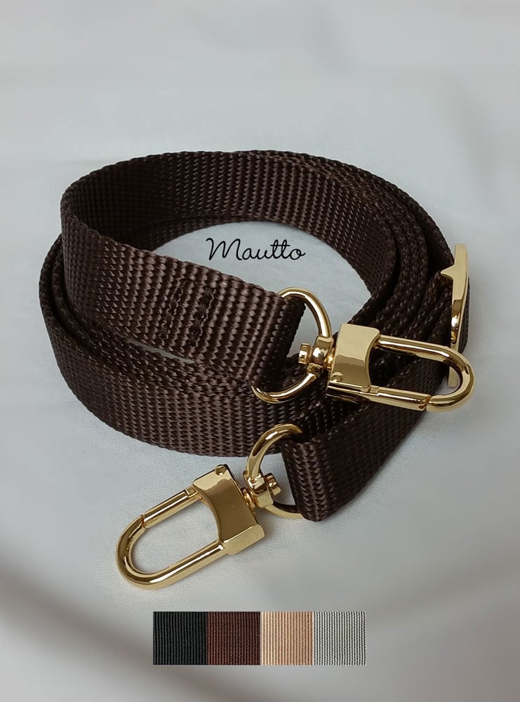 Image of Nylon Adjustable Strap - Shoulder to Crossbody (65") - 3/4" Wide - Black, Brown, Tan - #16LG Clips