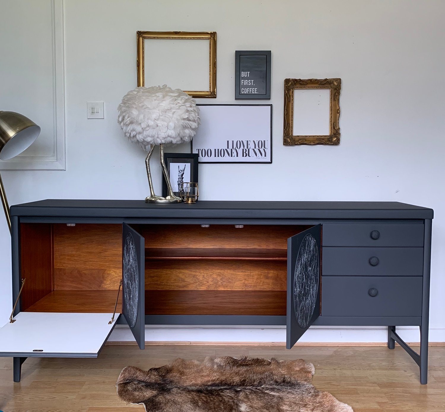 Image of Dark grey & marble Nathan circle sideboard