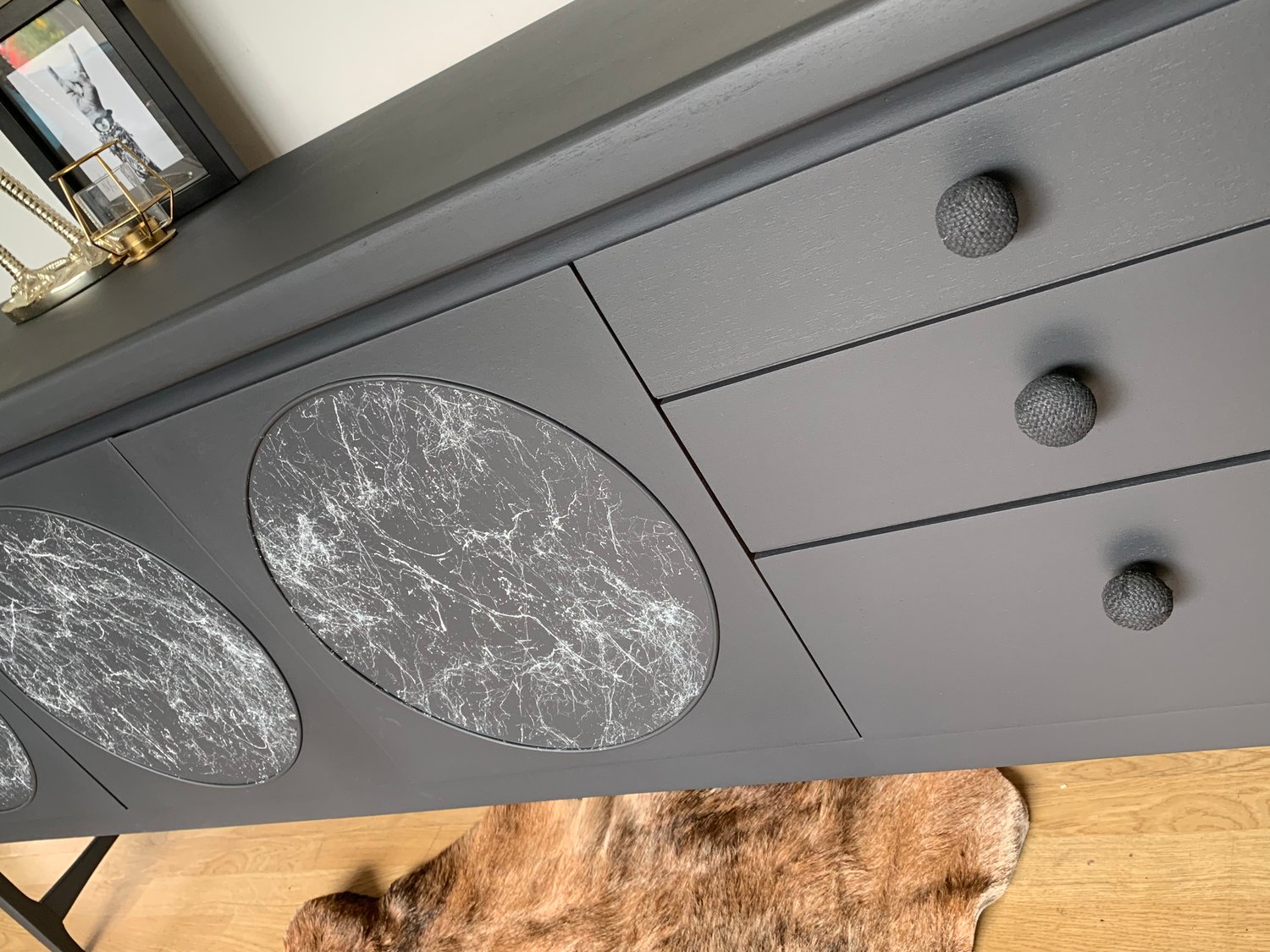 Image of Dark grey & marble Nathan circle sideboard