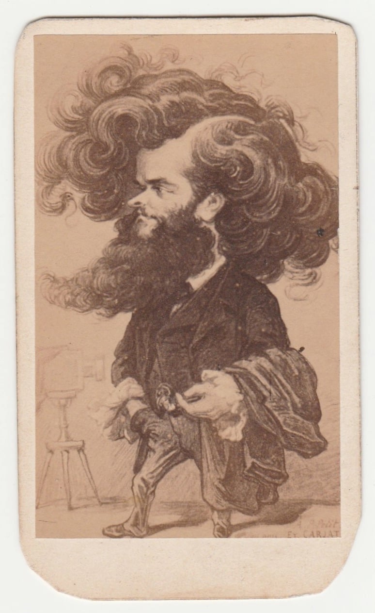 Image of Pierre Petit: caricature by Carjat of photographer Pierre Petit, CdV