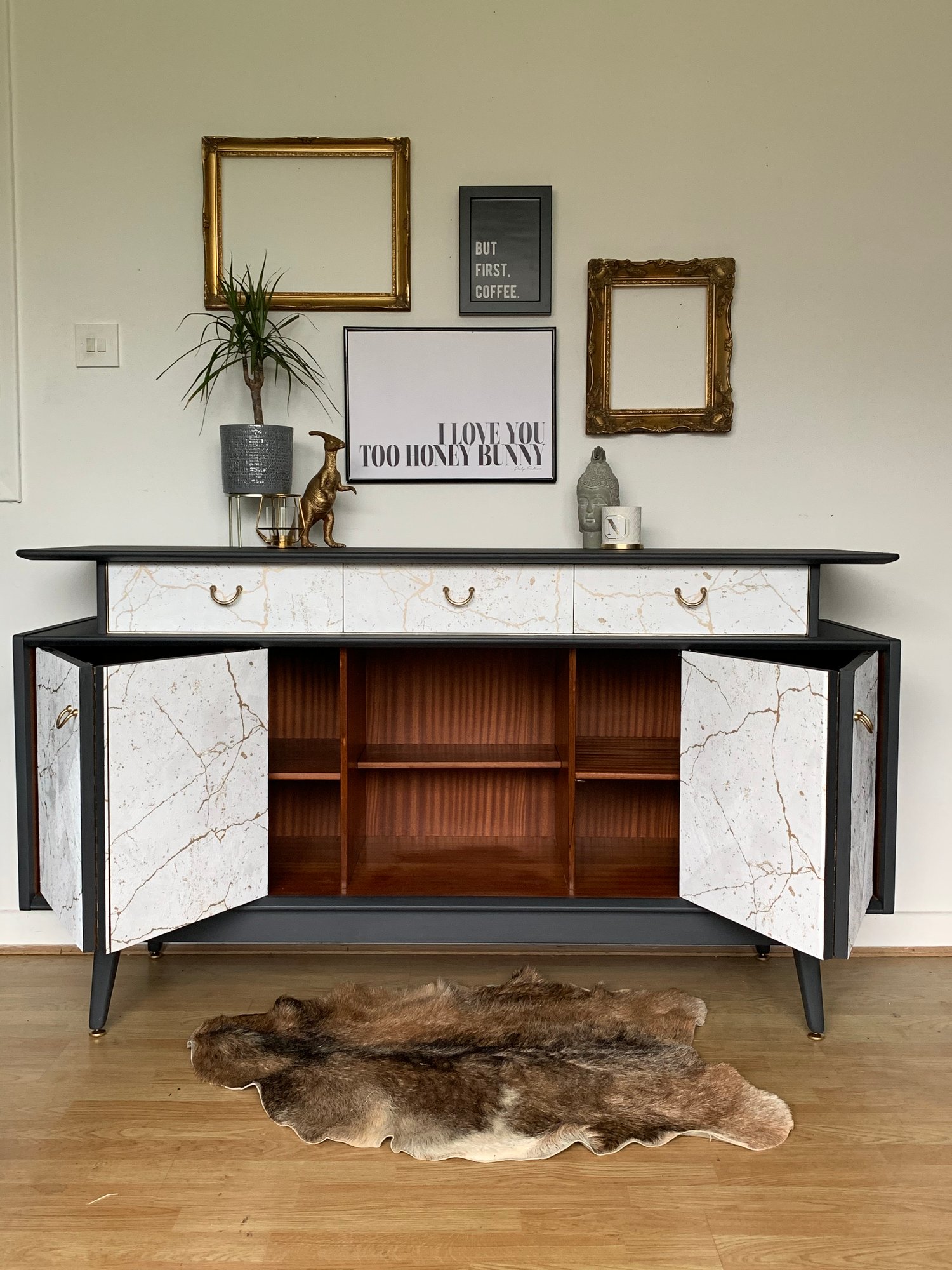 Image of G plan sideboard with kintsugi print.