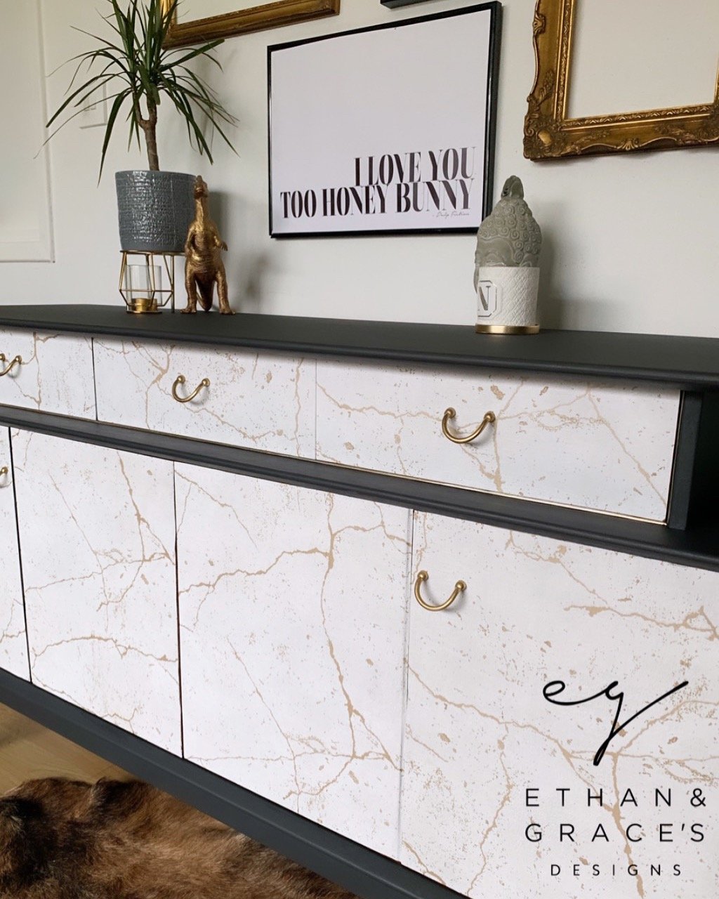Image of G plan sideboard with kintsugi print.