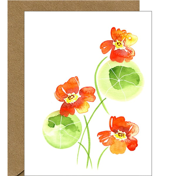 Image of Nasturtium Watercolor Floral Note Card