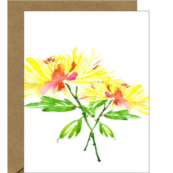 Image of Fuji Chrysanthemum Watercolor Floral Note Card