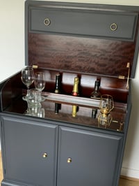 Image 4 of PROFESSIONALLY PAINTED Dark grey stag drinks cabinet 