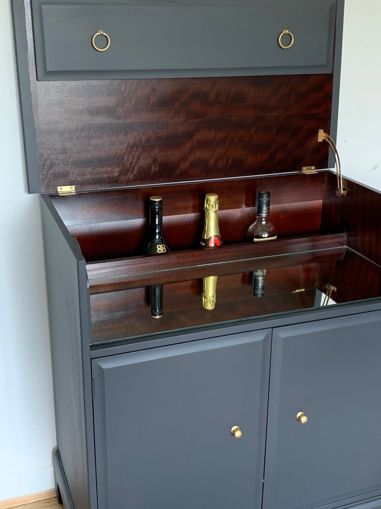 Image of PROFESSIONALLY PAINTED Dark grey stag drinks cabinet 