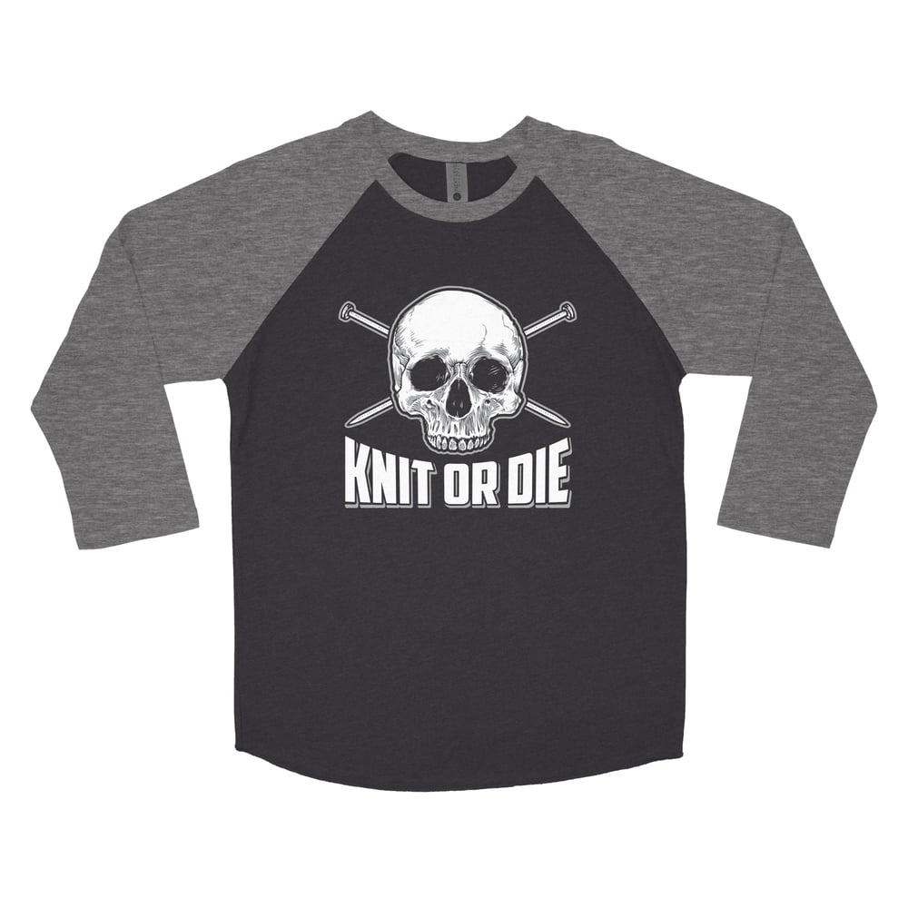 Image of Black and Grey Knit or Die Baseball T-shirt