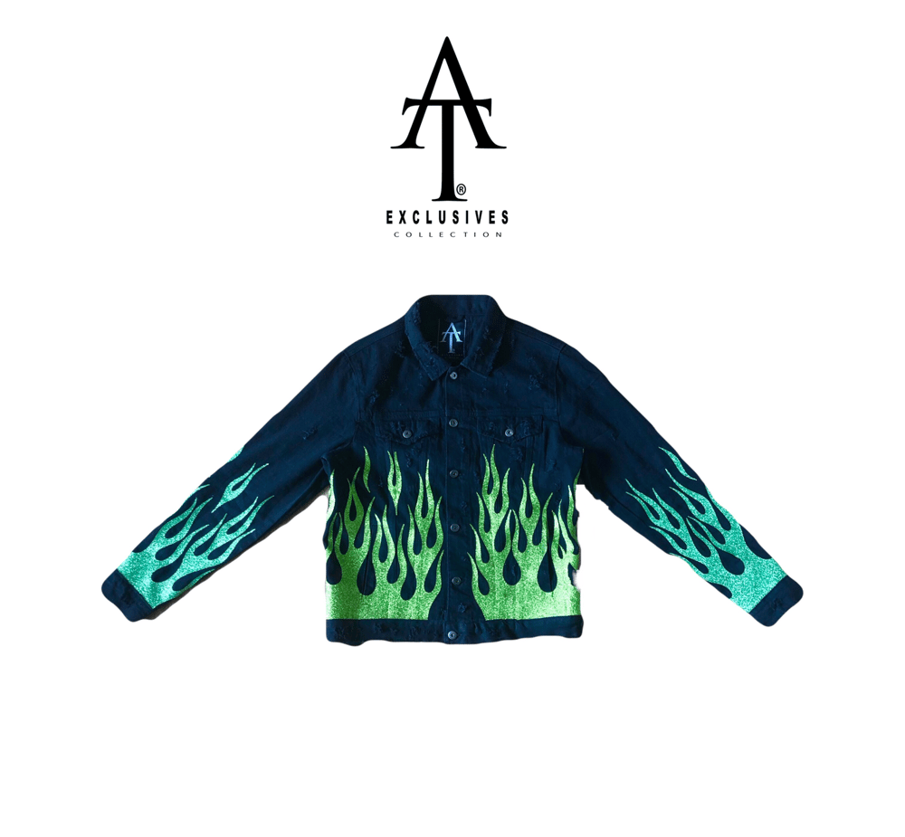 Image of Slime Glitter Flame Denim+Denim Jacket