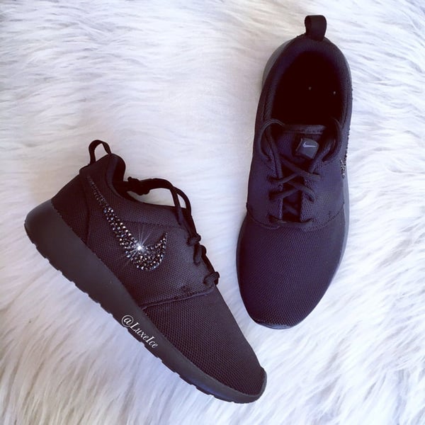 Image of Swarovski Bling Nike Roshe Run Black customized with Jet Black SWAROVSKI® Xirius Rose-Cut Crystals.