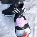 Image of Swarovski Adidas NMD R1 Core Black/White/Clear Pink with SWAROVSKI® Xirius Rose-Cut Crystals.