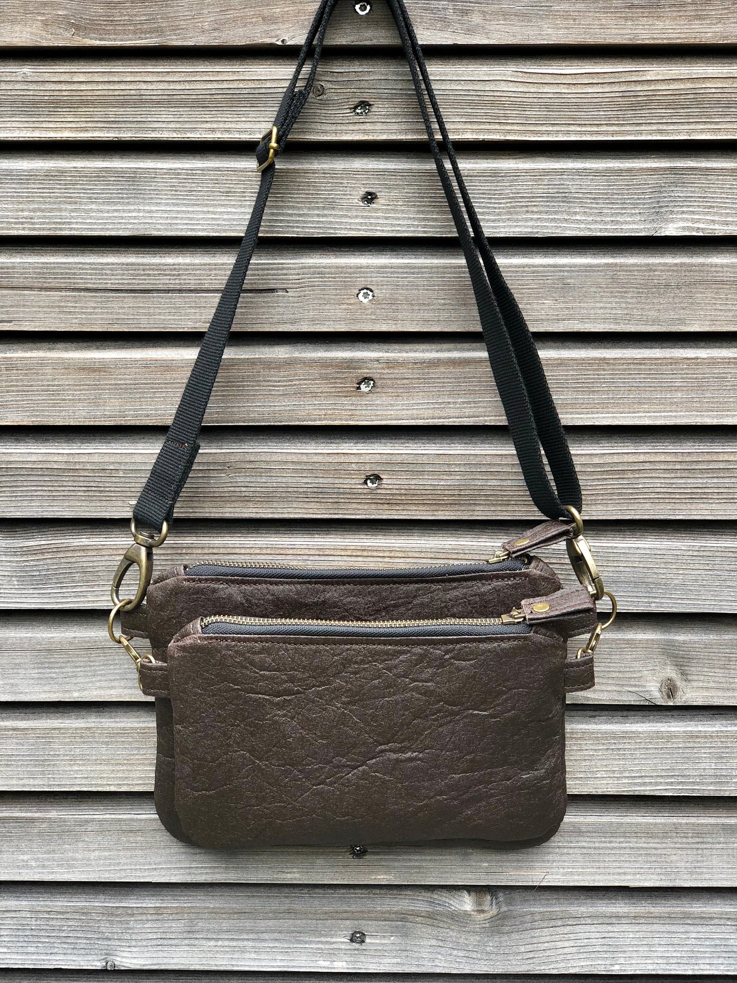 Image of Pinatex fanny pack / vegan belt bag / small messenger bag/ kangaroo bag with shoulder strap