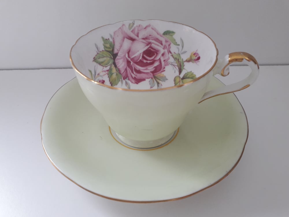 Image of Aynsley Pink Cabbage Rose cup and saucer 