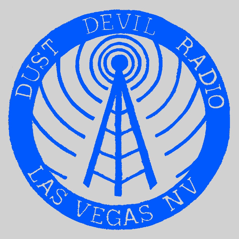 Image of Dust Devil Radio sticker - Blue on Silver