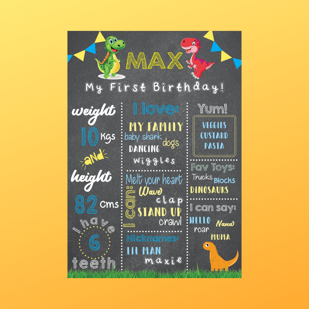 Image of Dinosaur Themed First Birthday Board