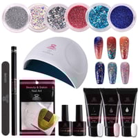 16pcs Nail Extension Hybrid Gel Nail Starter Kit with Glitter Powders, Builder Gel
