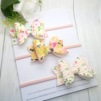 Image 1 of 3x Suede Floral Bows on Clips or Headbands