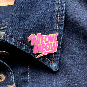 Image of meow meow enamel pin - enamel cat pin - david bowie pin - lightning bolt pin