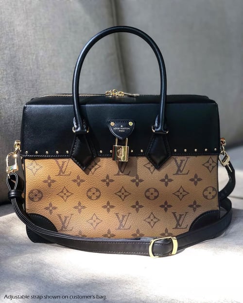 Image of Black Leather Strap for Louis Vuitton (LV) Speedy, etc - 3/4" Wide - Top Handle to Crossbody Lengths