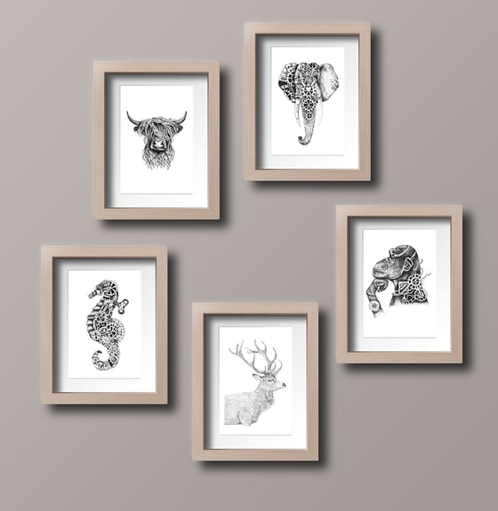 Image of Set of FIVE Animal Art Cards