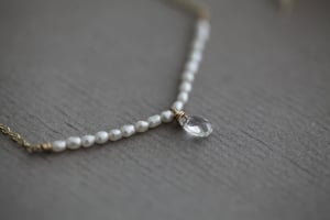 Image of 9ct gold seed pearl and white topaz necklace