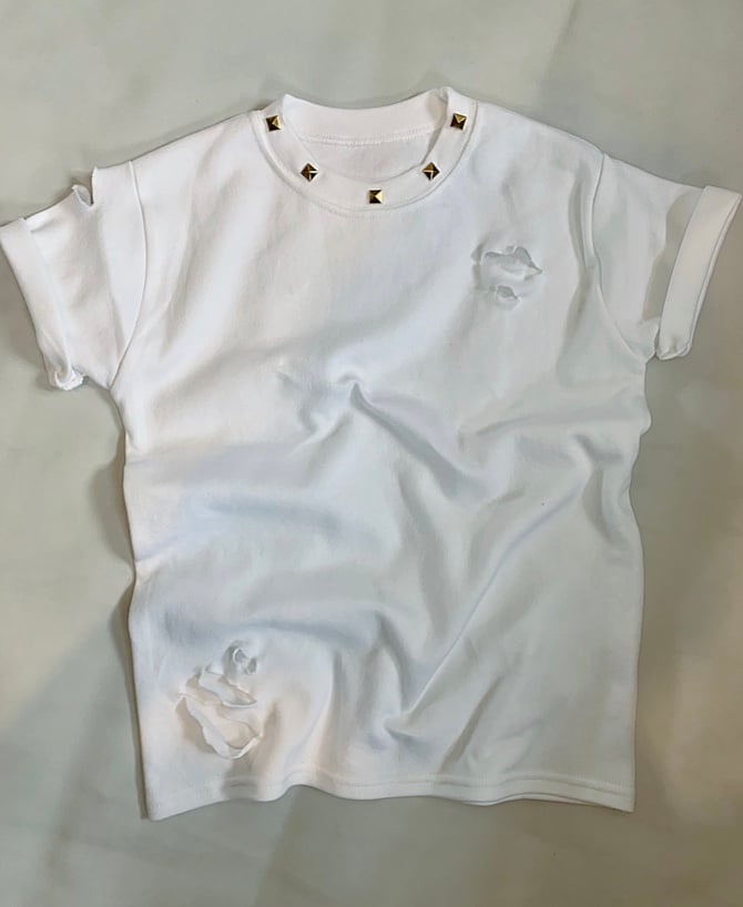 Image of White Studded Distressed Tee 