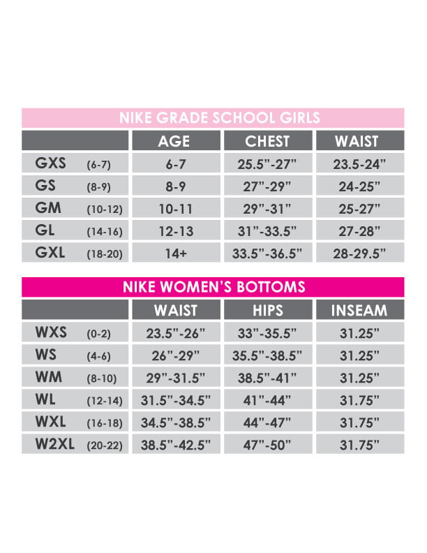 Nike Size Chart Girls