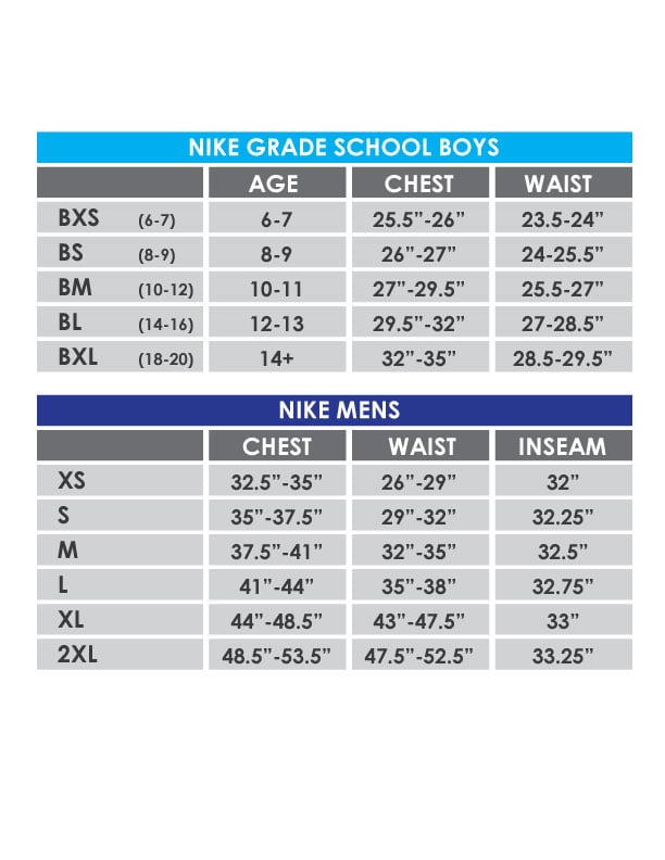 Nike 2xl Size Chart