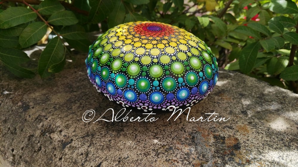 Image of Rainbow Mandala painted stone by Alberto Martin