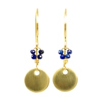 Image 1 of Minimalist gold disc earrings lapis lazuli