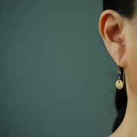 Image 2 of Minimalist gold disc earrings lapis lazuli