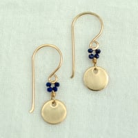 Image 4 of Minimalist gold disc earrings lapis lazuli