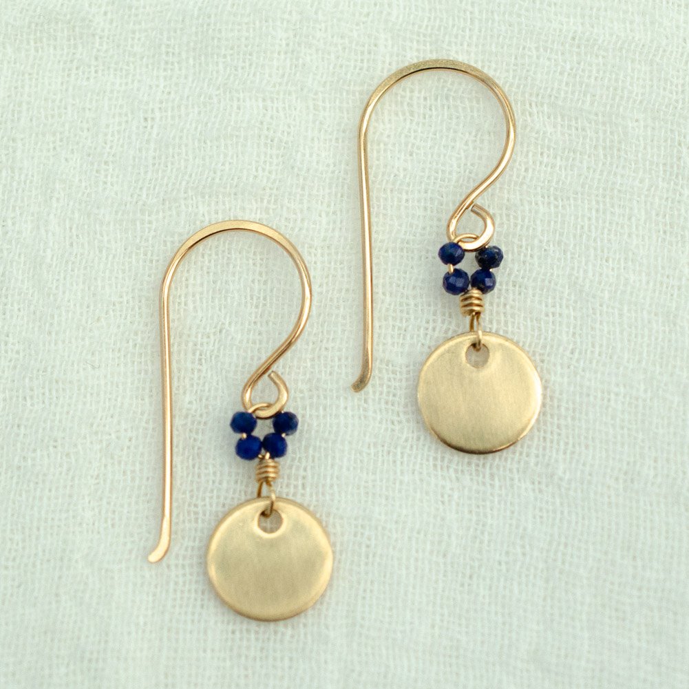 Image of Minimalist gold disc earrings lapis lazuli