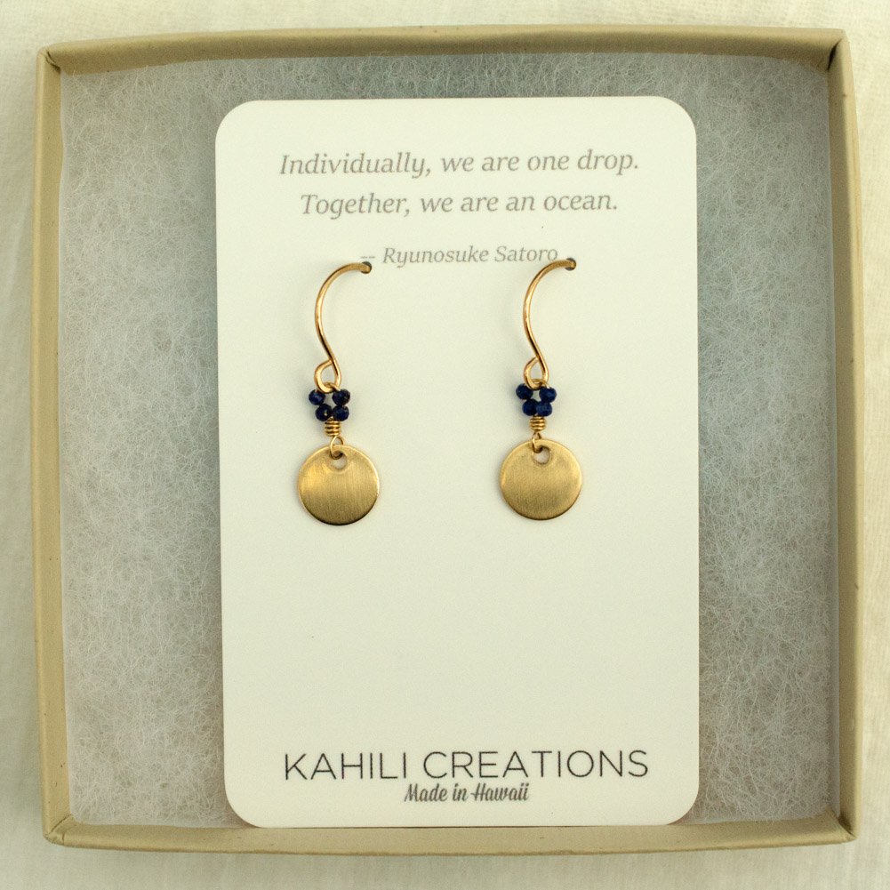 Image of Minimalist gold disc earrings lapis lazuli