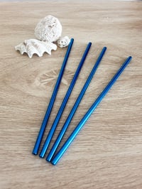 Four Ocean blue Stainless Steel Reusable Straws