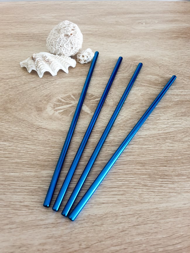 Long Stainless Steel Straws Ocean Blue / 4 Pack / Combo