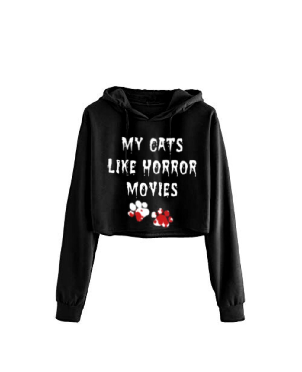 My Cats Like Horror Movies Cropped Hoodie 