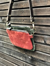 Image 5 of Waxed canvas fanny pack / belt bag / chest bag /  kangaroo bag with leather shoulder strap