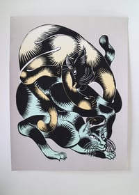 Image 3 of Zig Zag Cats!  –– Four coloured Screen Print or black and white linocut print