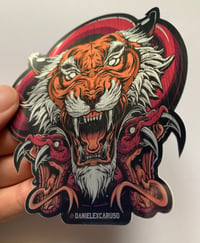 Tiger and Snakes Brushed Aluminium Sticker 9.5 x 10.4 cm