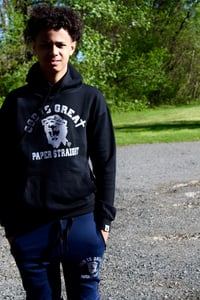 Image 1 of GOD IS GREAT PAPER STRAIGHT BLACK REFLECTOR HOODIE & CREW NECK