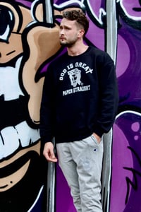 Image 3 of GOD IS GREAT PAPER STRAIGHT BLACK REFLECTOR HOODIE & CREW NECK