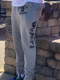 Image 2 of GOD IS GREAT PAPER STRAIGHT GREY w/ BLACK LETTERMAN LOGO JOGGER PANTS