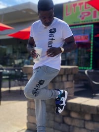 Image 1 of GOD IS GREAT PAPER STRAIGHT GREY w/ BLACK LETTERMAN LOGO JOGGER PANTS