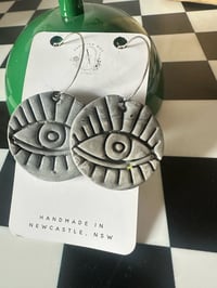 Image 3 of PERFECTLY IMPERFECT INTUITIVE EYE GREY MARBLE HOOPS | POLYMER CLAY EARRINGS