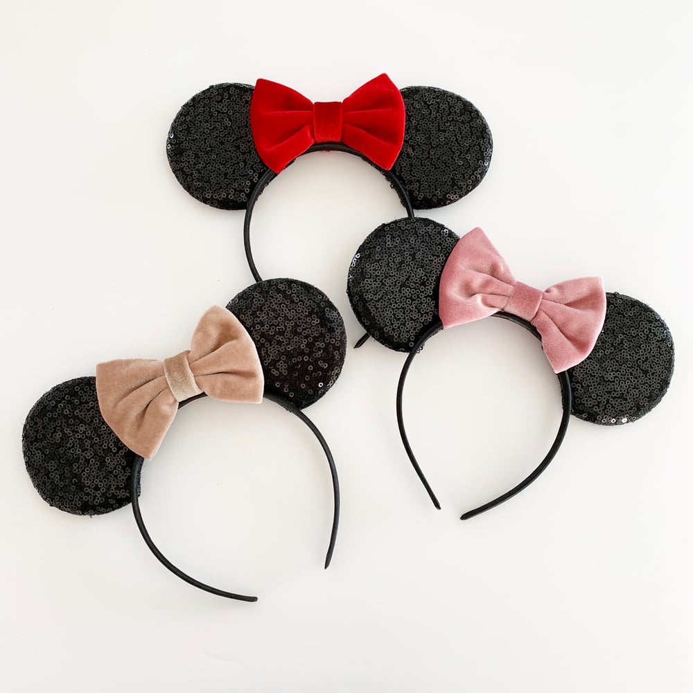 Image of Black Mouse Ears with Velvet Bows